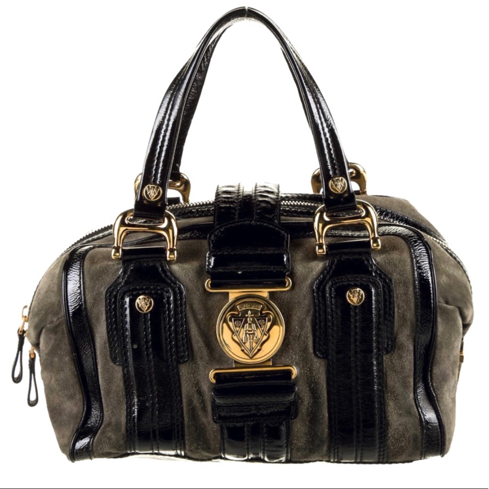 Gucci Avatrix Boston Bag leather suede gray gold